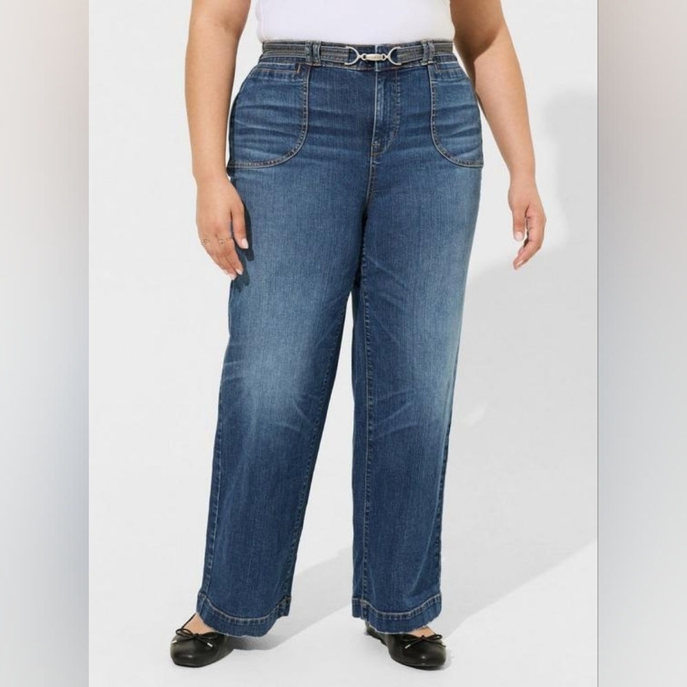 Torrid Blue High Rise Wide Leg Vintage Stretch Denim Jeans Women's Size 20 Tall